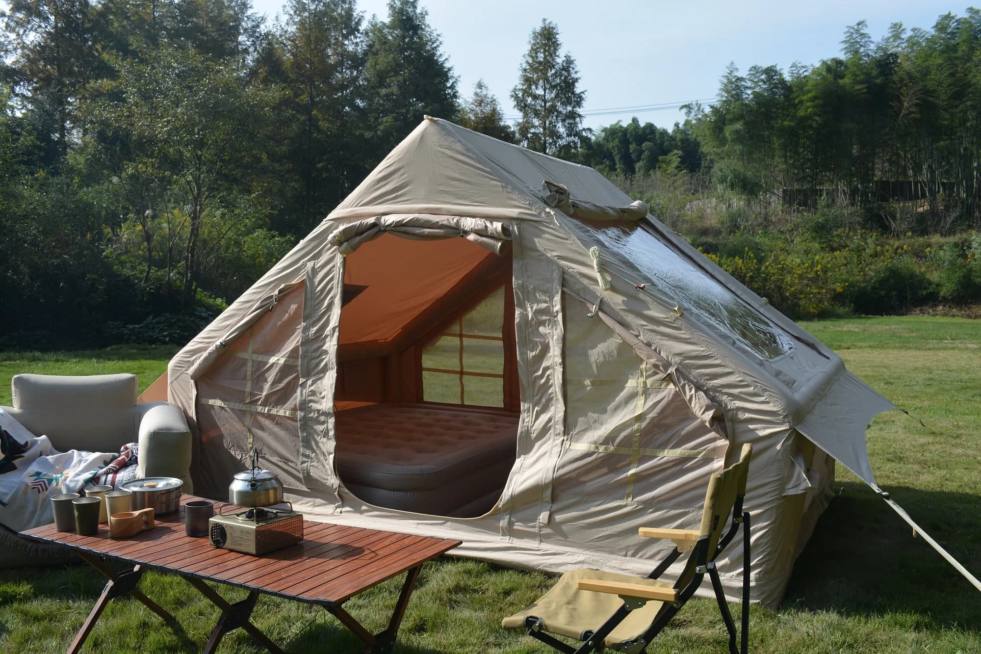 Outdoor Camping Large Blow Up Air Tents Shelter for 4-6 Person,Inflatable House Air Station,300D Feel Cotton Full Elastic Fabric