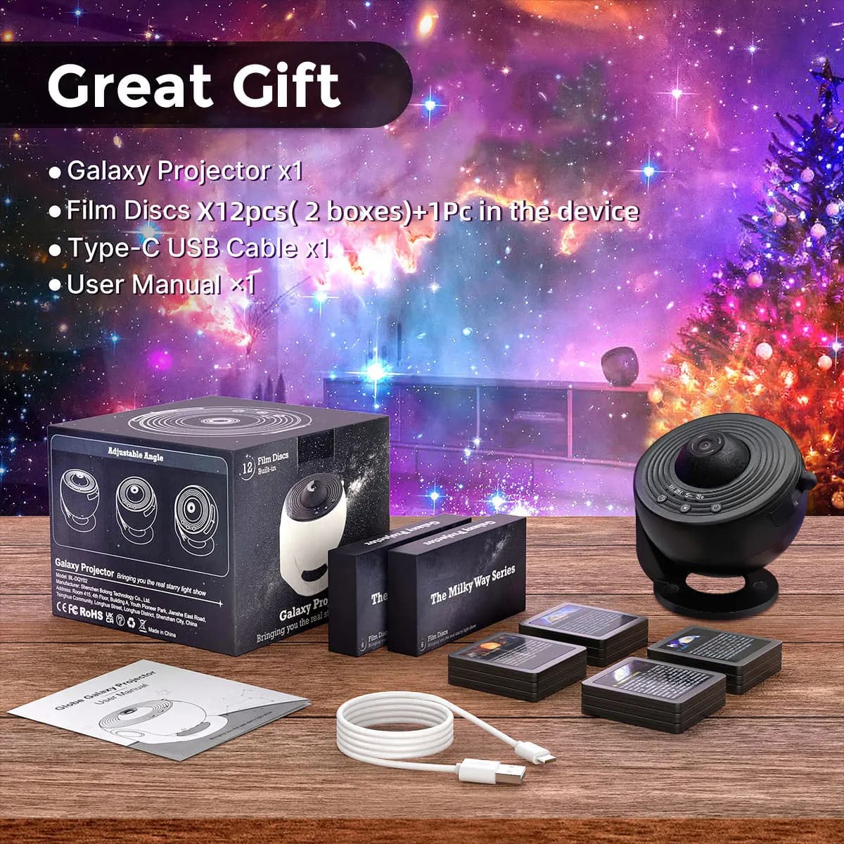 13 In 1 Galaxy Ultral Star Projector HD Image Area LED Night Light, 13 Film Discs,360° Rotate 1/2h Timer for Kids&Adults Bedroom