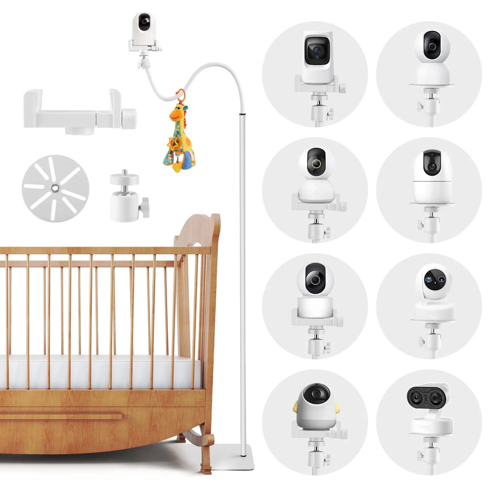 Universal Baby Camera Stand For Baby Monitor, Flexible 360° Rotation, Adjustable Height, Compatible With Most Baby Monitors