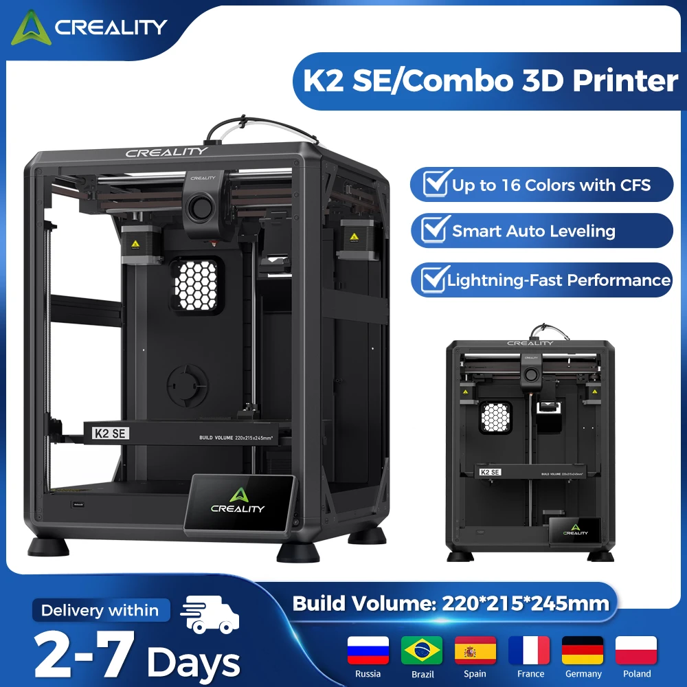 Creality K2 SE/ K2 SE Combo 3D Printer Build Volume 220*215*245mm 16 Colors with CFS 500mm/s Printing Speed Smart Auto Leveling