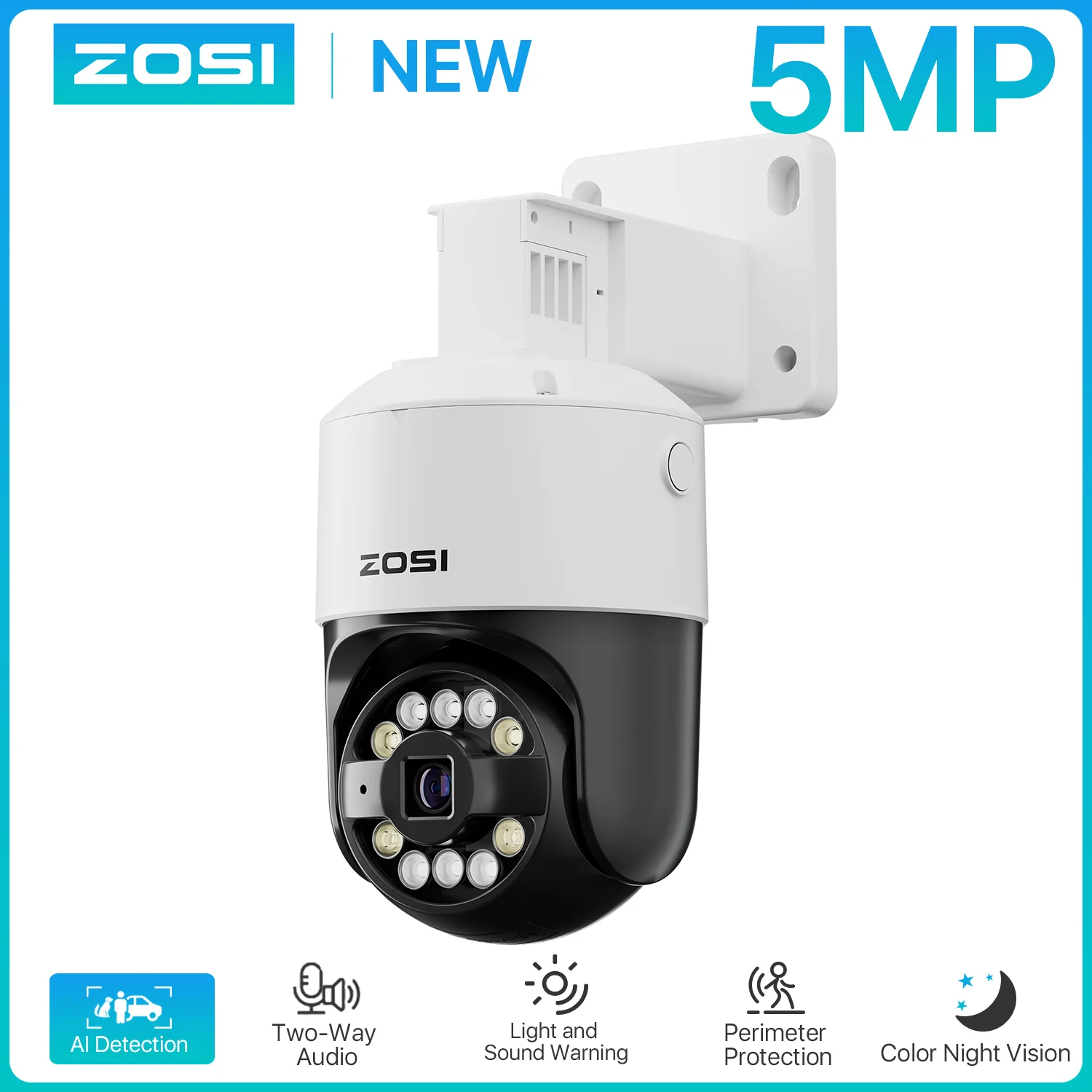 ZOSI C296 4K/3K PoE PTZ Security IP Camera Outdoor AI Detection Starlight Color Night Vision 8MP/5MP HD Video Surveillance Cam