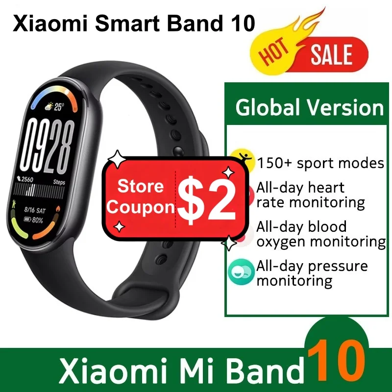 Global Version Xiaomi Smart Band 10 150+ Sports Modes Sleep Monitoring 1.72" AMOLED Display 21-day Battery Mi Wrist Sport Watch