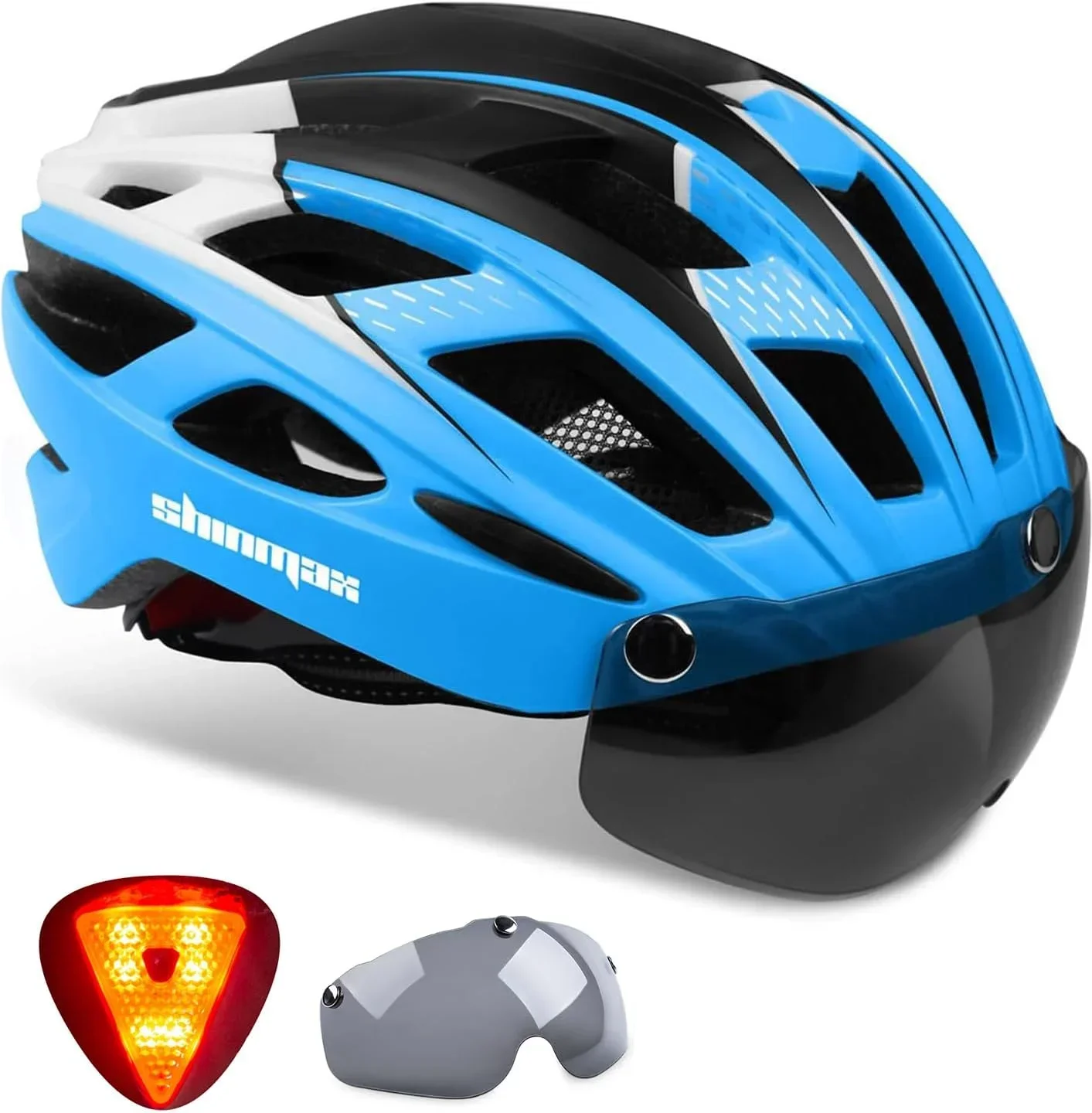 Cycling Helmet for Men Women, MTB Road Bike with Magnetic Goggles & LED Light, CPSC/CPC Adjustable Safety Helmet