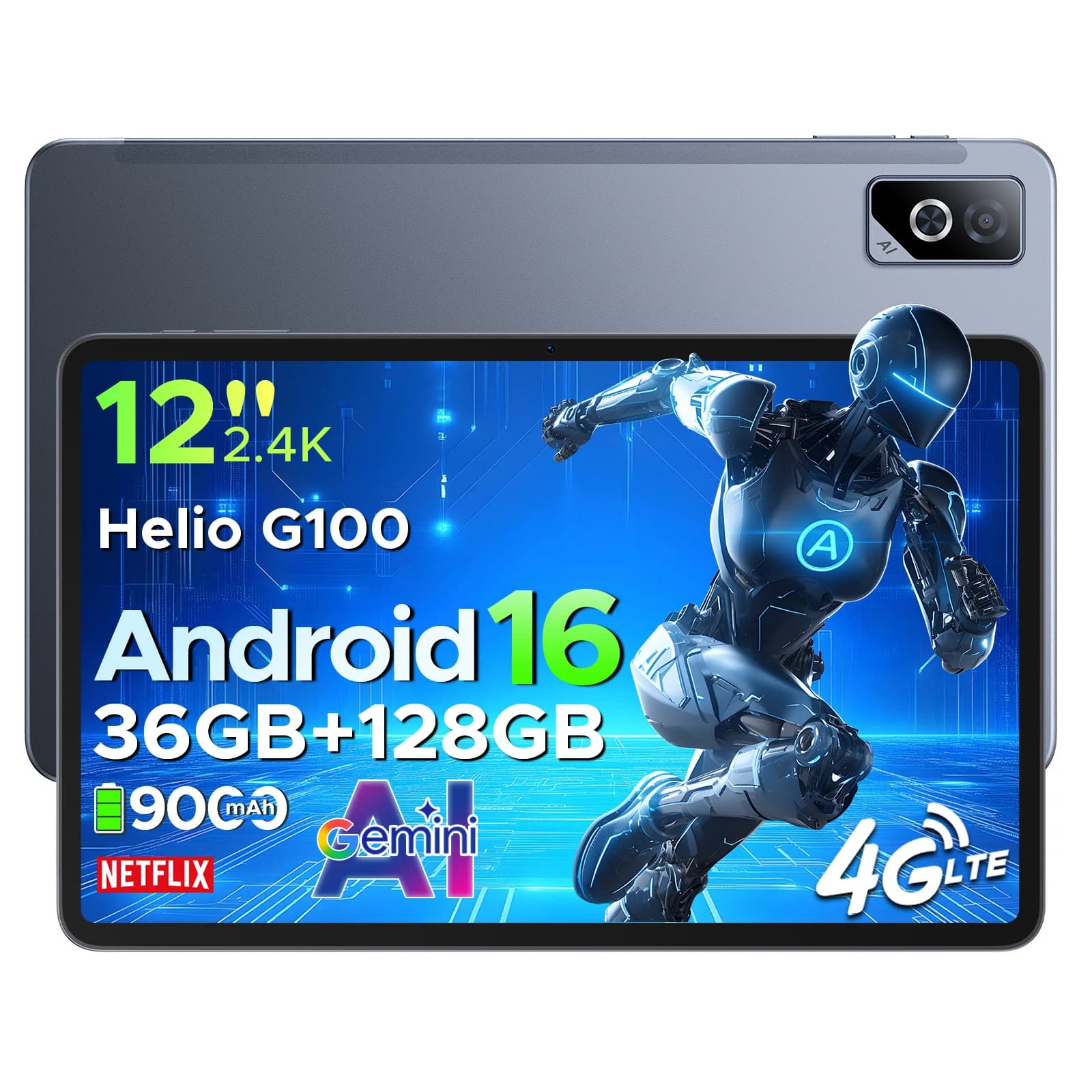 DOOGEE Tab G6 Pro 2 in 1 Tablet PC Android 16 Gemini AI 12" 2.4K 36GB RAM(8+28) 128GB ROM 9000mAh Battery Helio G100 Tablet Pad