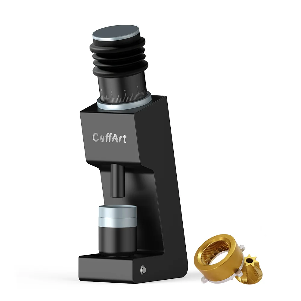 CoffArt by BioloMix Solid all-metal Pro-grade Precision Electric Coffee Grinder, 7-core 48mm Gold Titanium-Plated Burr for Home, Café Use