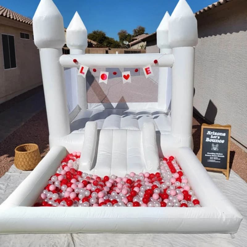 4x2x2.5m Inflatable White Bounce House with Ball Pit Bouncy Castle with Blower Air Pump Kids Birthday Party Toys Wedding Toys
