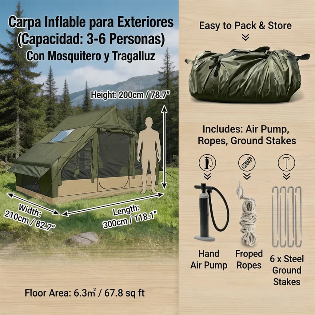Outdoor Inflatable Tent, Suitable for Camping, Large Inflatable Tent, Luxury Camping Tent, Can Accommodate 4-8 People, All Year Round, With Air Pump, Easy to Set Up, Made of Waterproof Oxford Cloth.