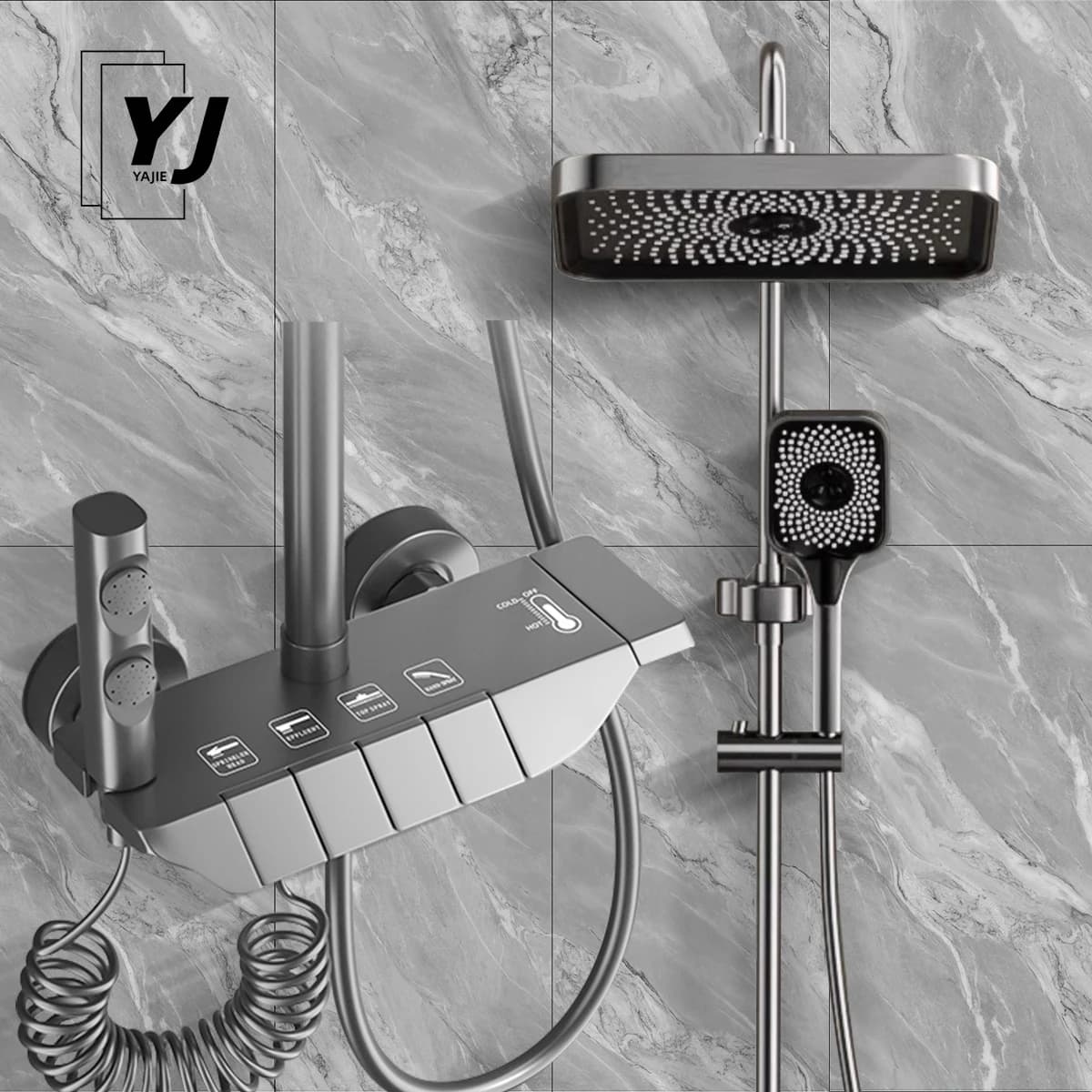 Digital Thermostatic Shower Tap with LED Display press scale & Copper Body-bath Temperature Control falcet Set