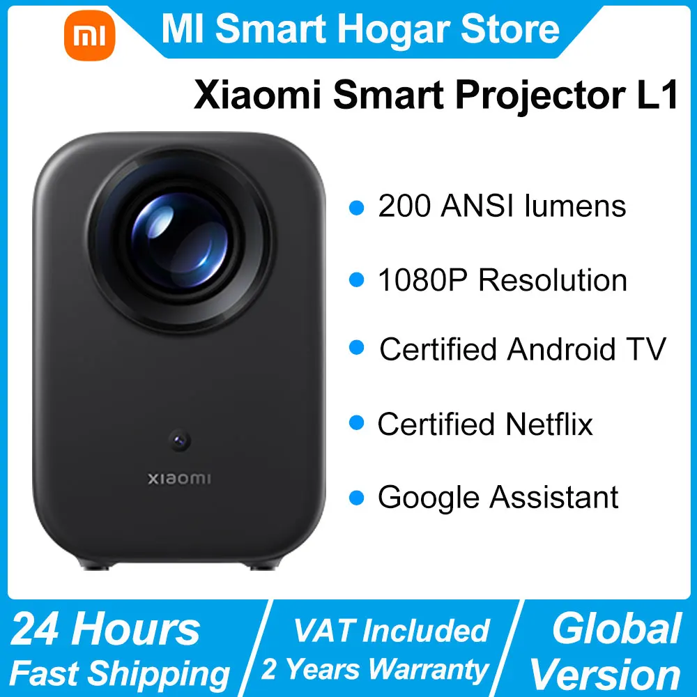 Xiaomi Smart Projector L1, 200 ANSI Google TV 1080p Resolution, Google Assistant, Auto Focus and Auto Keystone Correction, BT5.0