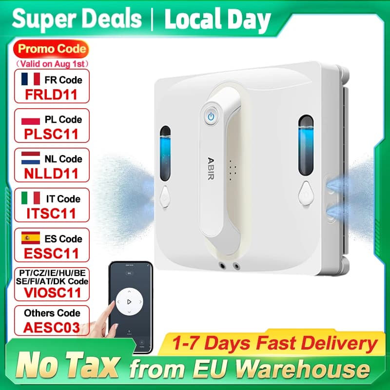 Window Cleaning Robot ABIR WD9, 4-Way Water Spray,Floating Scraping Tech, Laser Sensor,9000PA Vacuum Suction, Smart Memory