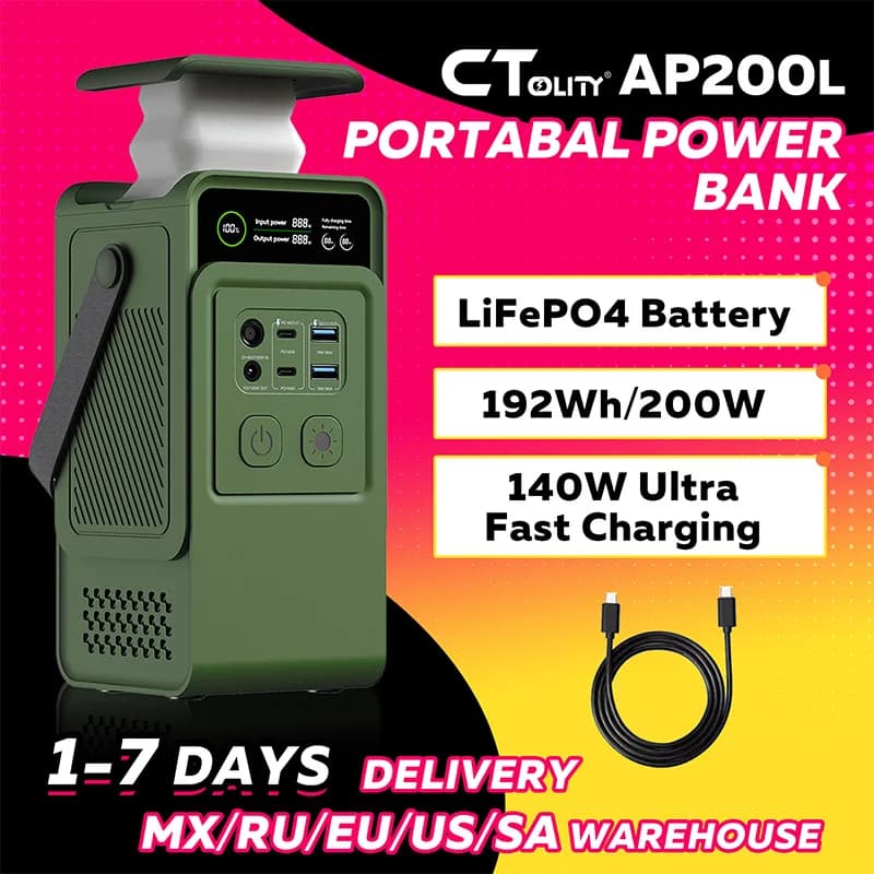 CTOLITY AXP200 200W Portable Solar Generator 192Wh Power Station Lifepo4 Battery Camping Power Bank Emergency Supply 140W PD