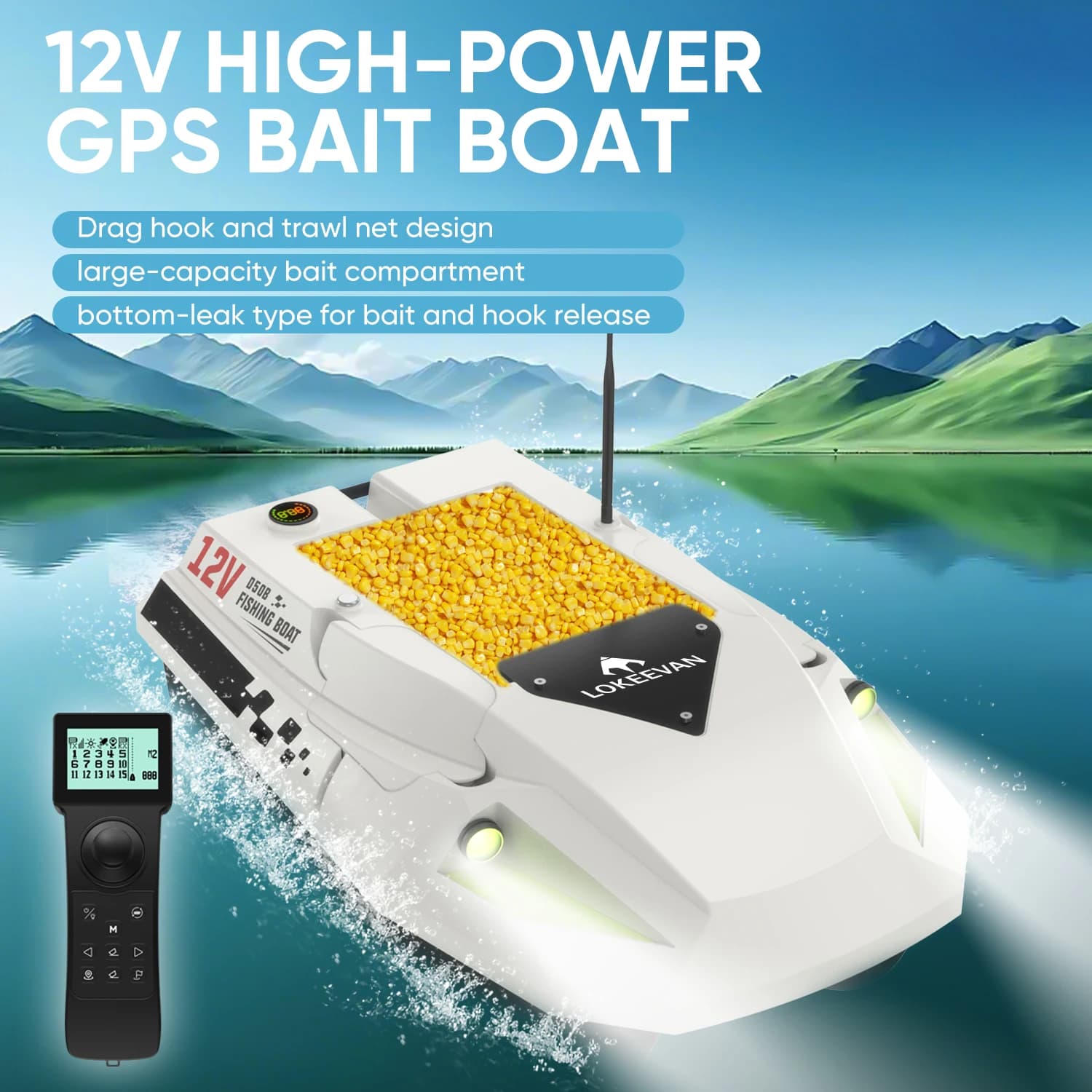 LOKEEVAN GPS Bait Boat D50B 15600*2 Mah 12V Powerful Pull Net Troll Hook GPS+Beidou Satellite Dual Positioning System Fish Boat