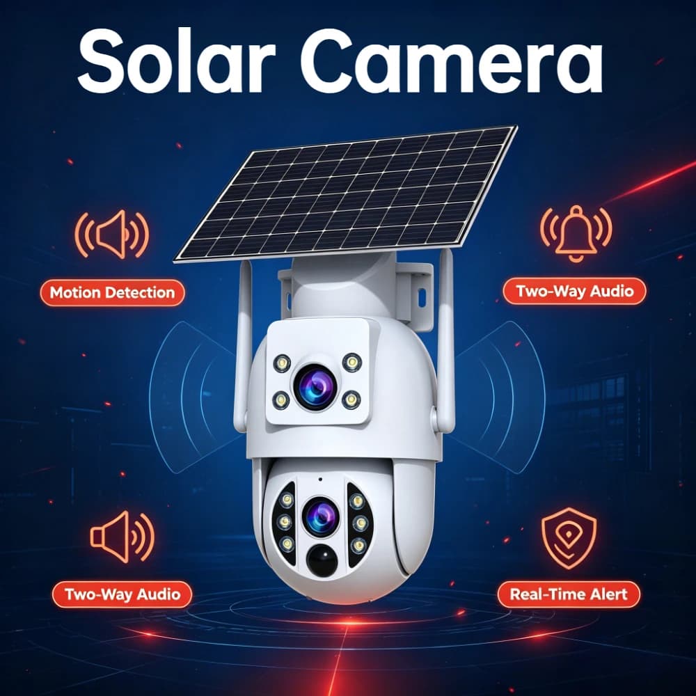 JOOAN 4MP Outdoor Solar Camera Dual Lens PTZ Video WiFi Surveillance Cameras Auto Tracking Night Vision CCTV Security Protection