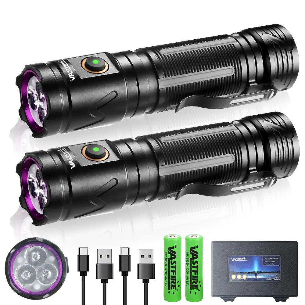 395nm Purple Light Flashlight with 3 LEDs & White Light Transmitting Mirror, 30W Powerful Rechargeable UV Torch, Handheld Fluorescer Detector for Mineral Ore Fluorescence Test, Scorpion Hunting, Liquid Leak Inspection & Banknote Authenticity Verification