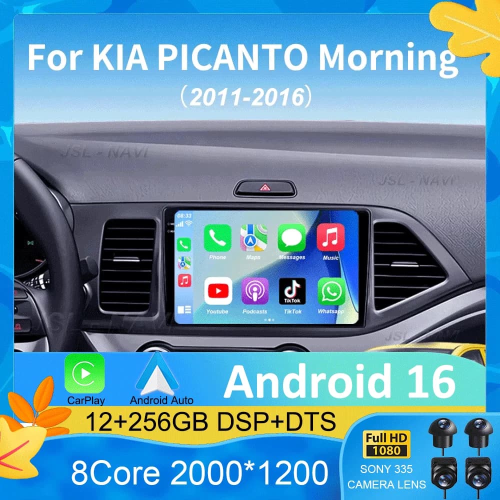 Android 16 For KIA PICANTO Morning 2011 2012 2013 2014 2015 2016 Carplay Auto Multimedia Car Radio Navigation Player WIFI+4G DSP