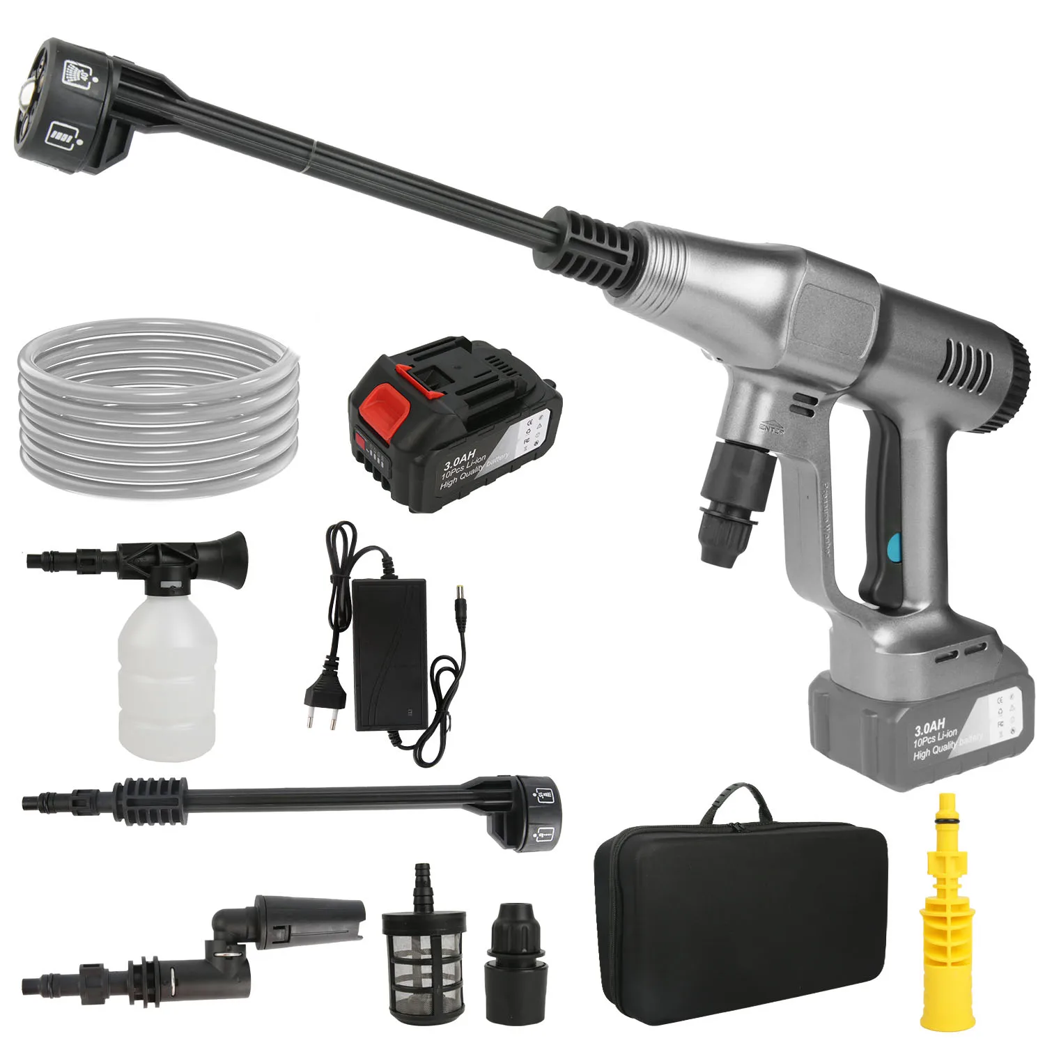 Portable Cordless Pressure Washer 200Bar Electric Power Washer Brushless Motor 6-in-1 Nozzle High Pressure Cleaner for Car Garden Fence Patio