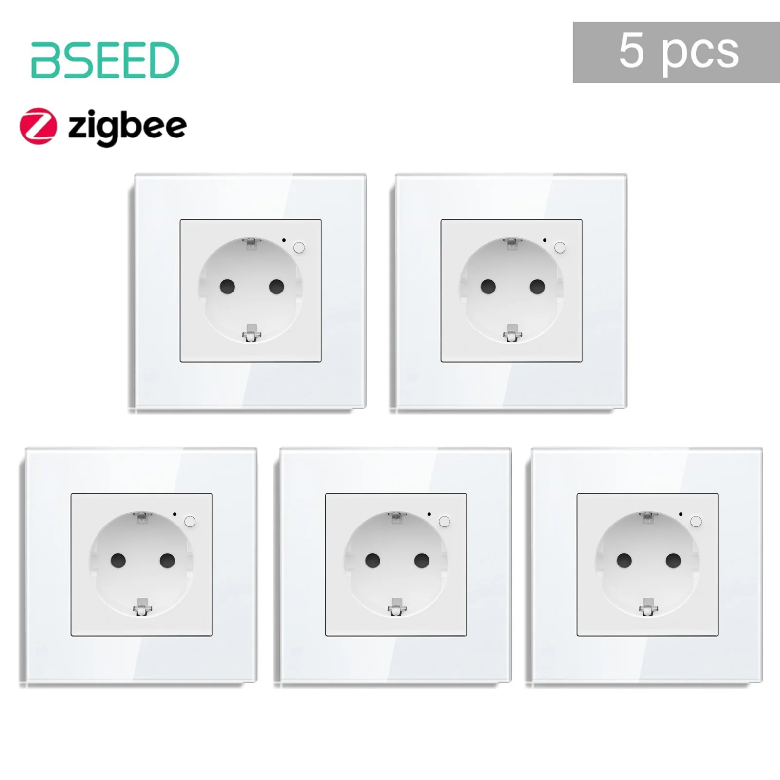 BSEED E Series Zigbee Smart Socket Crystal Glass Frame EU Standard Compatible With Tuya App Google Assistant Alexa Voice Control Safe Plug Black White