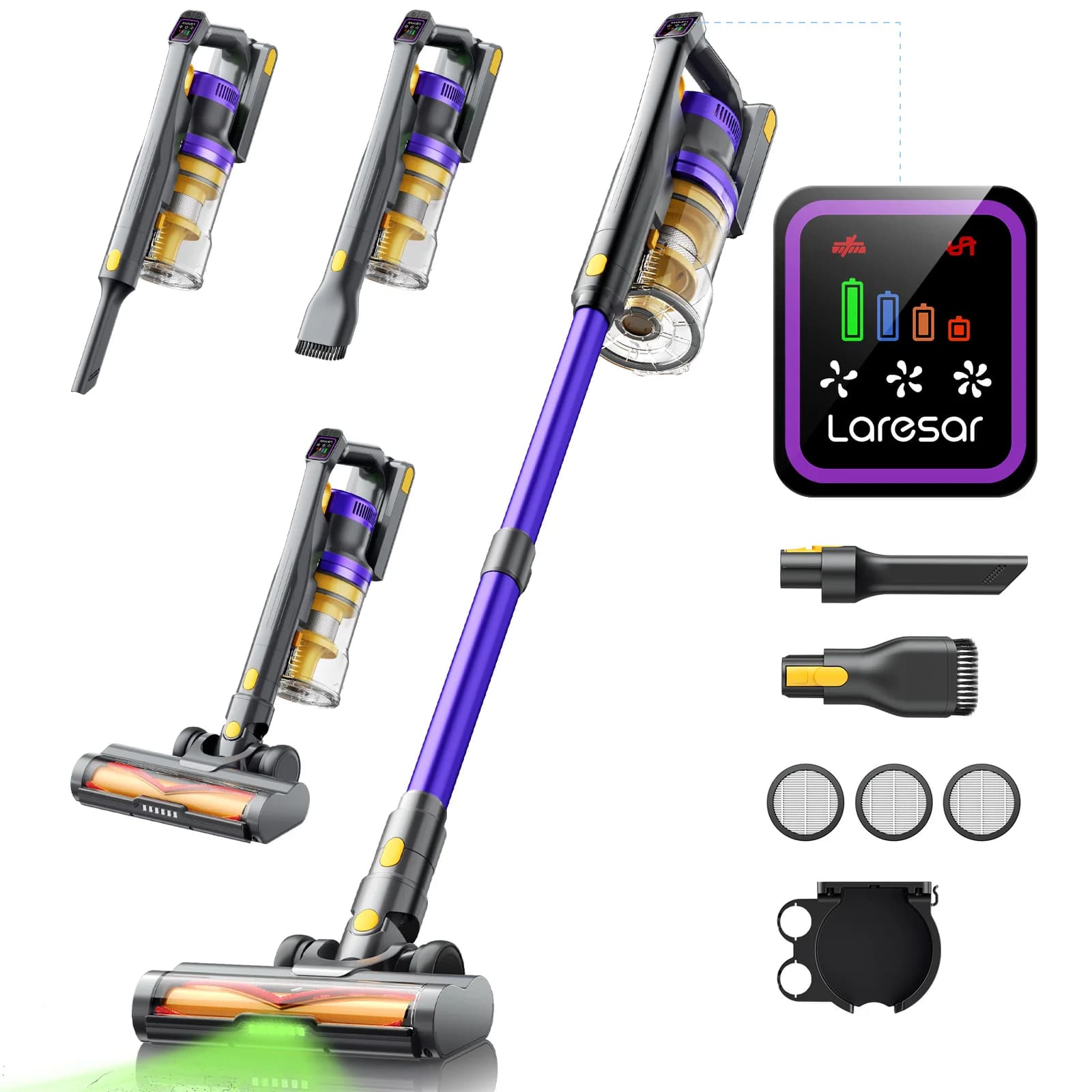 Laresar X11 Kabelloser Staubsauger 550W 55000PA Saugmacht Handheld Smart Home Staubbecher 60 Minuten Laufzeit 3 Stück Filte Set