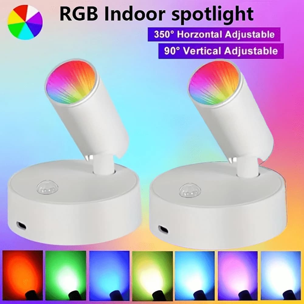 2PCS Magnetic Base USB Rechargeable LED Cordless Wall Light with Touch Switch Black White Magnet Dimmable Bedside Lamp for Reading/Art Light/Picture Light/Dartboard Light