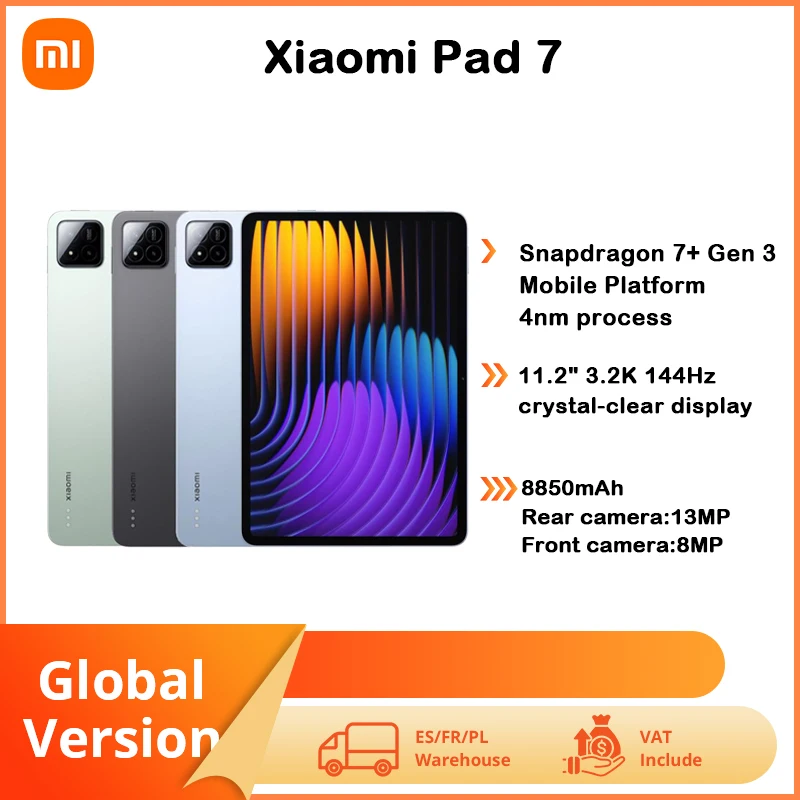 Xiaomi Pad 7 Global Version 11.2'' 144Hz 3.2K Display Snapdragon 7+ Gen 3 Octa-Core Processor 8850mAh