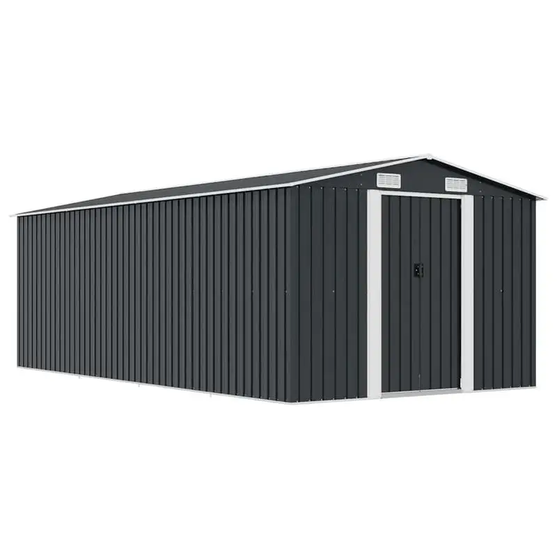 Metal Garden Storage Shed 257x489x181 cm Anthracite Grey Heavy Duty Outdoor Tool House with Lockable Door for Backyard Patio Lawn Equipment