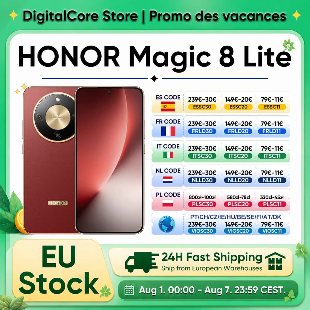 2026 New Honor Magic8 Lite Eu Version 5g Smartphone Android Mobile Phones Amoled Snapdragon 6 Gen 4 7500Mah 108Mp Ois Ai Camera