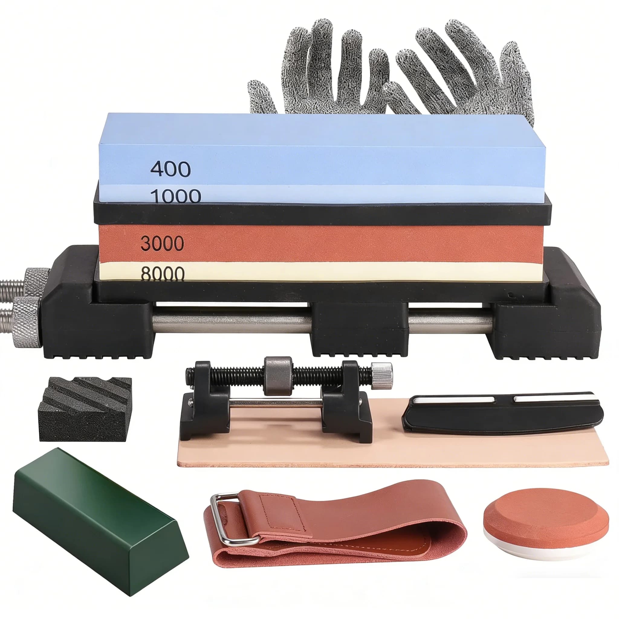 Sharpening Stone Set 4 Side Grit 400/1000 3000/8000,Premium Knife Sharpener Knife Sharpening Stone Kit with Stainless Steel Base