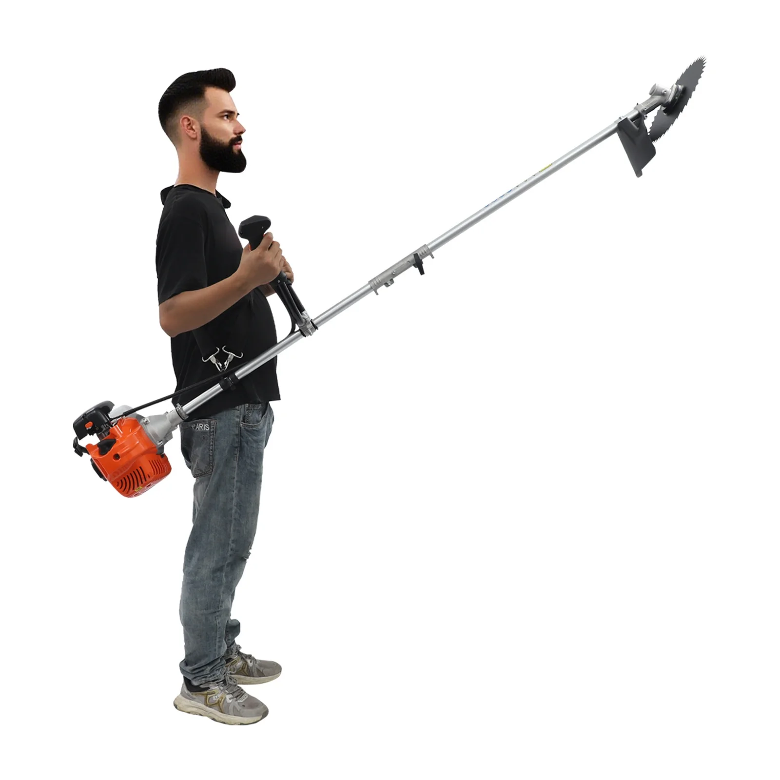 2 Stroke Petrol Grass Trimmer Heavy Duty Brush Cutter 42.7CC Engine Multi 3 Trimming Heads Ergonomic U Handle Shoulder Strap Air Cooling Heat Dissipation Safety Shield Large Fuel Tank For Home Garden Backyard Lawn Shrub Weeder Tool