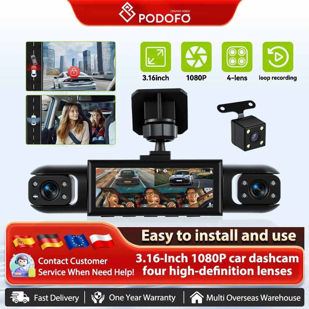 Podofo Car Dash Cam Support Night Vision Parking Monitor Driving Recorder Motion Detection Loop Recording For Car Revesing Help