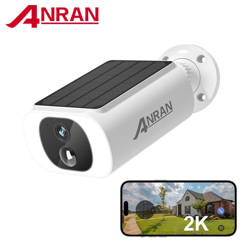 ANRAN solar camera, WiFi camera 2.4G, 2K security cameras for home Protection, camera with solar panel and battery, human PIR detection, local alarm, Alexa Compatible, color Night Vision