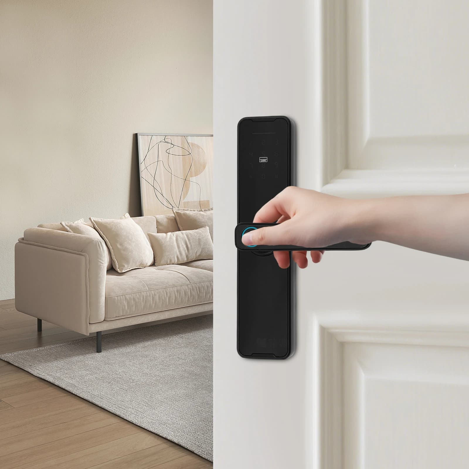 Smart Door Lock Set with 2 Cards, Aluminum Alloy Multifunction Fingerprint Smart Door Lock, for Doors with Thickness of 30-50mm