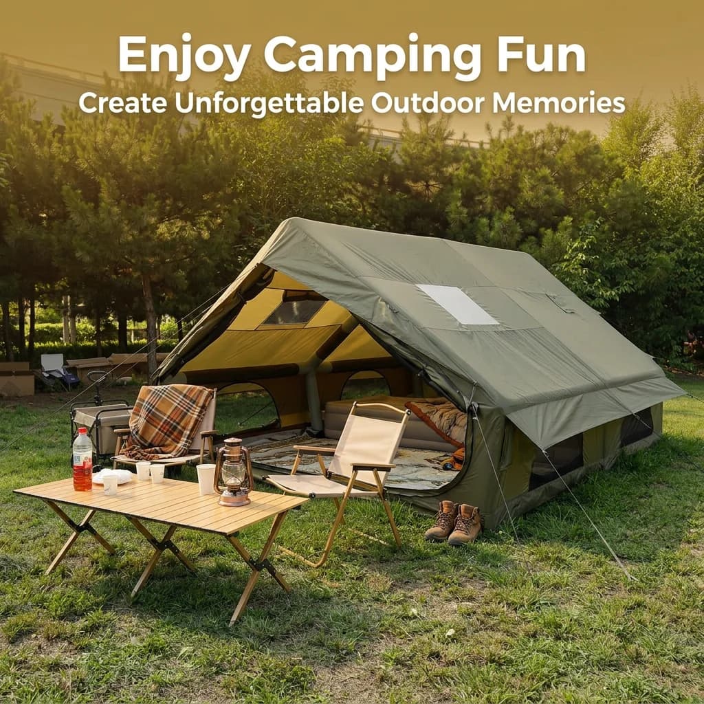 12 m² Inflatable Tent Oxford Cloth Camping Sun Protection, Wind Resistance, Autumn and Winter Warm Camping PVC Air Column Tent