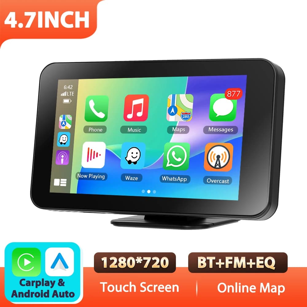 Podofo 4.7'' Car Monitor Carplay Android Auto GPS BT Multimedia Video Player Android Cast Airplay FM EQ Sound Smart Screen Player