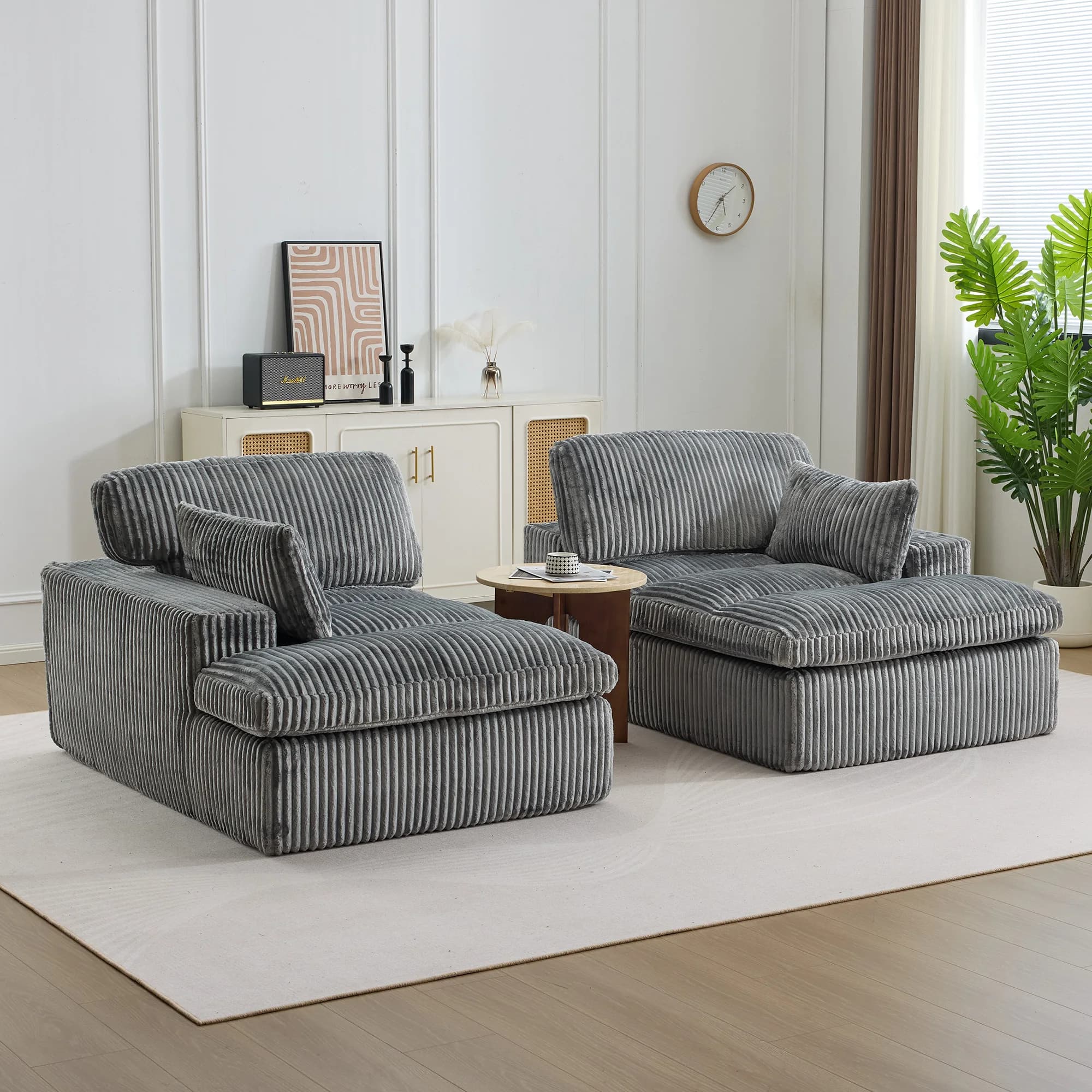 Gray Corduroy Modular Sectional Sofa Bed, 2-Seater Free Combination Convertible Floor Couch, Ergonomic Back Lumbar Leg Support, No Assembly Vacuum Compressed 72H Expansion for Living Room Apartment Bedroom Dorm