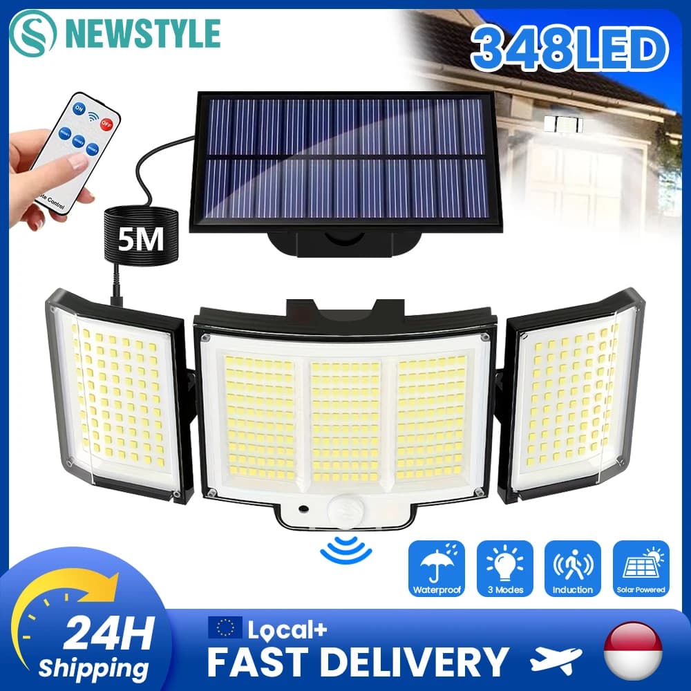 Solar Outdoor Lights with Motion Sensor and Remote Control IP65 Waterproof Solar Security Lights  Easy to Install 2400 mAh Solar-powered Rechargeable Battery Long Work Time Eco & Energy Efficient 3-heads Outdoor Garden Lights for Yard Garage Garden Decor