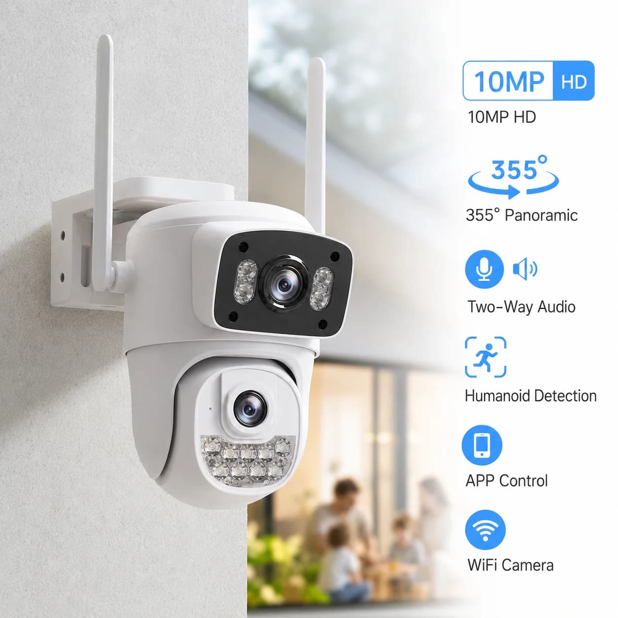 Hieasy 10MP Dual Lens WiFi PTZ Security Camera Outdoor Dual Screen Auto Tracking CCTV IP Camera for Home Surveillance