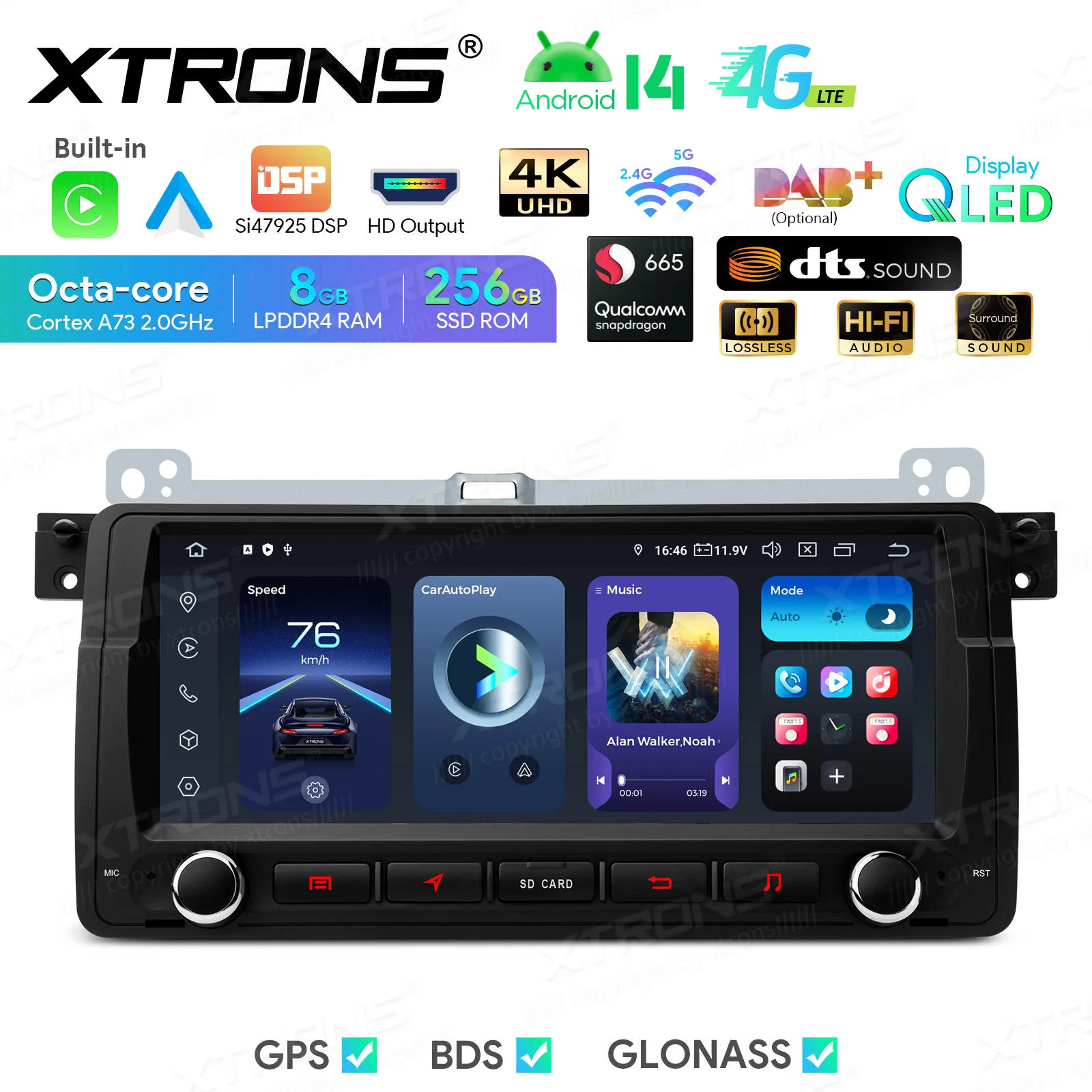 XTRONS 8"  Octa Core 8+256GB  Android 14 Car Radio For E46/Rover 75/MG ZT HD Car Stereo Built In 4GLTE DSP Wireless Carplay AA