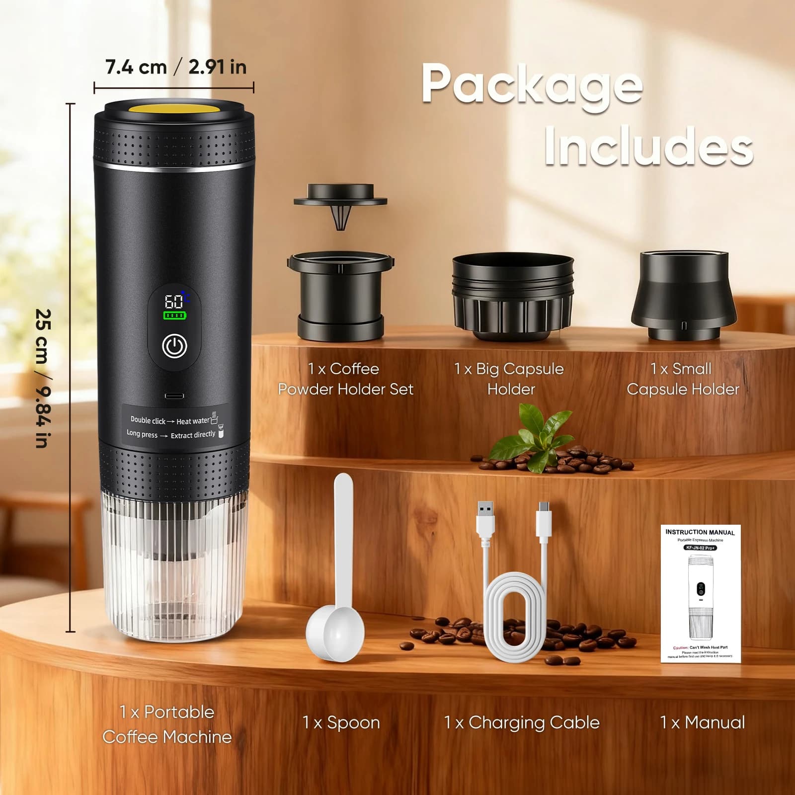Portable Espresso Coffee Machine With Digital Display 3-in-1 Capsule Coffee Maker For Car Home Office Camping Coffee Maker