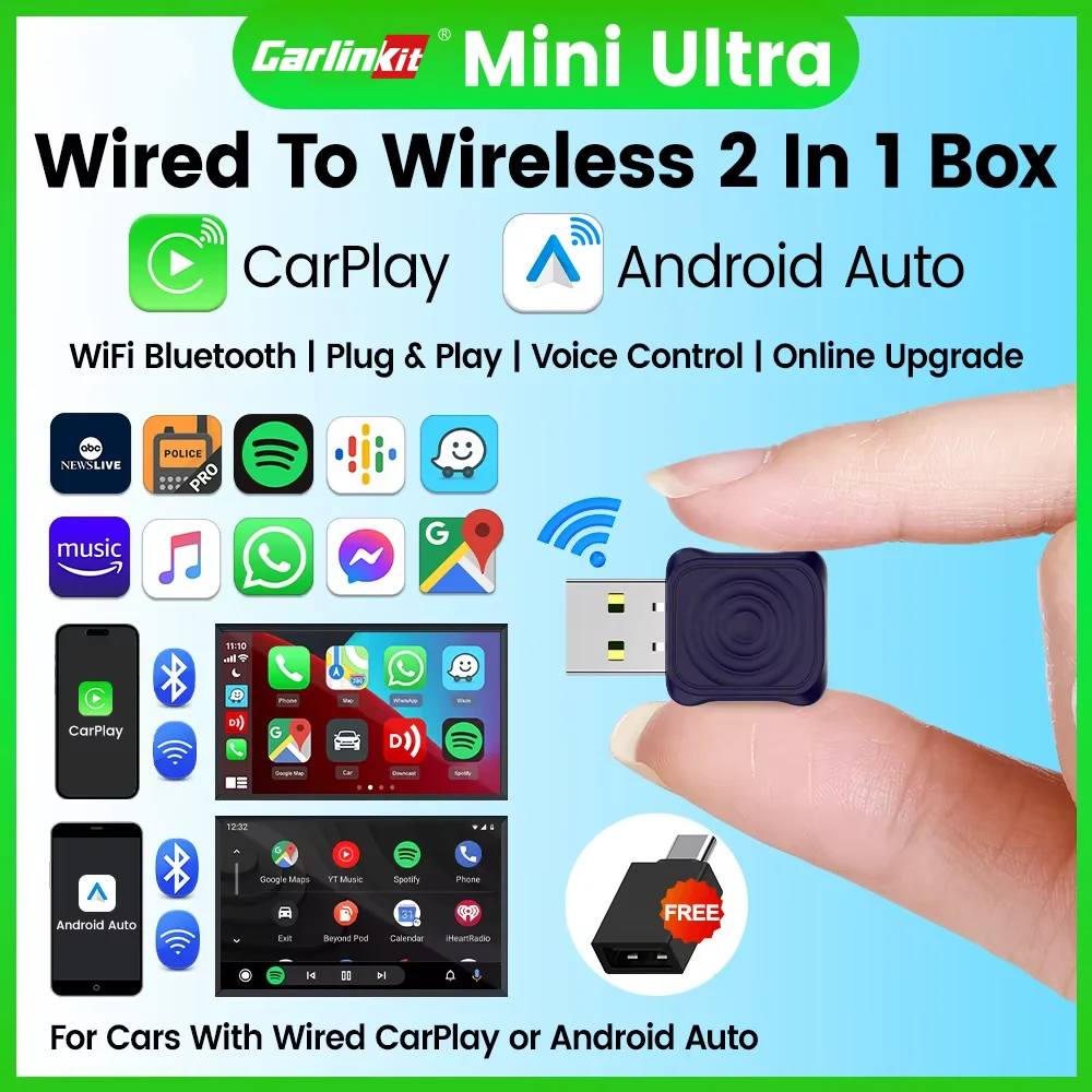 CarlinKit 5.0 Wireless Adapter Mini Ultra Wireless Android Auto & CarPlay USB Dongle For Car Upgrade WiFi Bluetooth Auto Connect