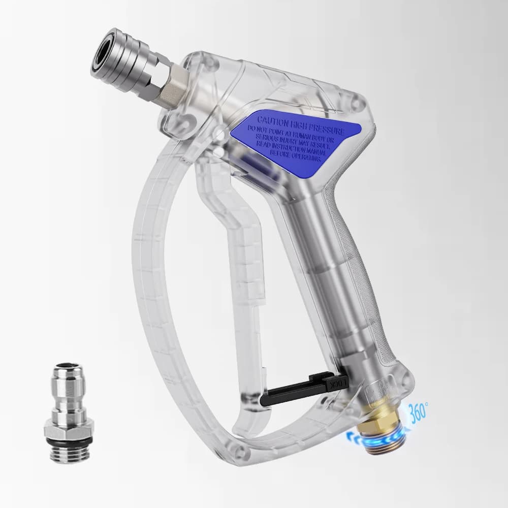 Transparent Blue-Black High-Pressure Rust-Proof Water Gun, 1/4‘ Self-Locking 3/8’ Tail-End Rotating Connection for Karcher Lavor