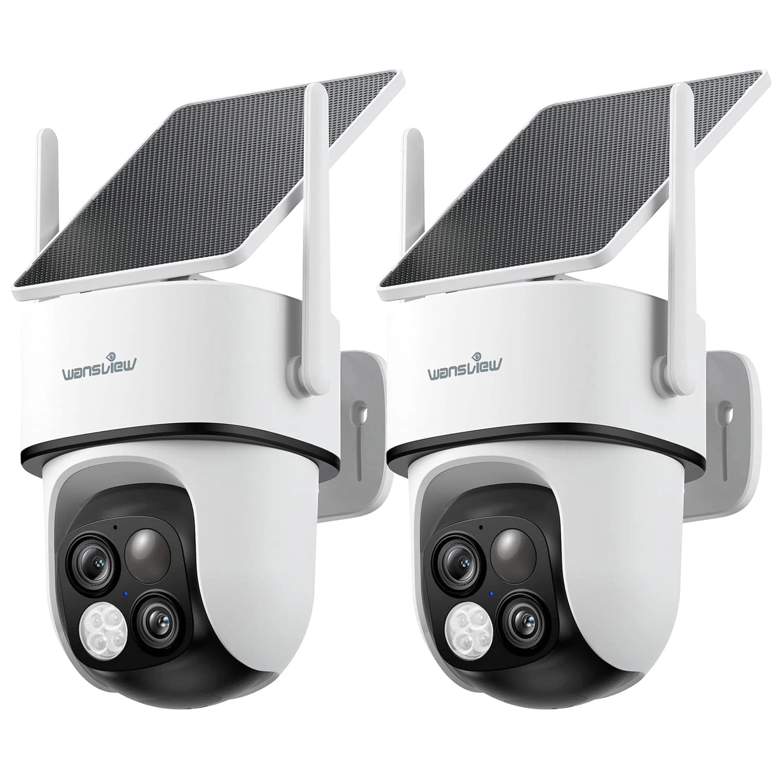 Dual Lens 2K Solar Security Camera Outdoor Wireless WiFi PTZ Battery Camera PIR Human Detection Color Night Vision Two Way Audio Motion Alert IP65 Waterproof Cloud TF Card Alexa Google Home Home Surveillance Camera Wansview