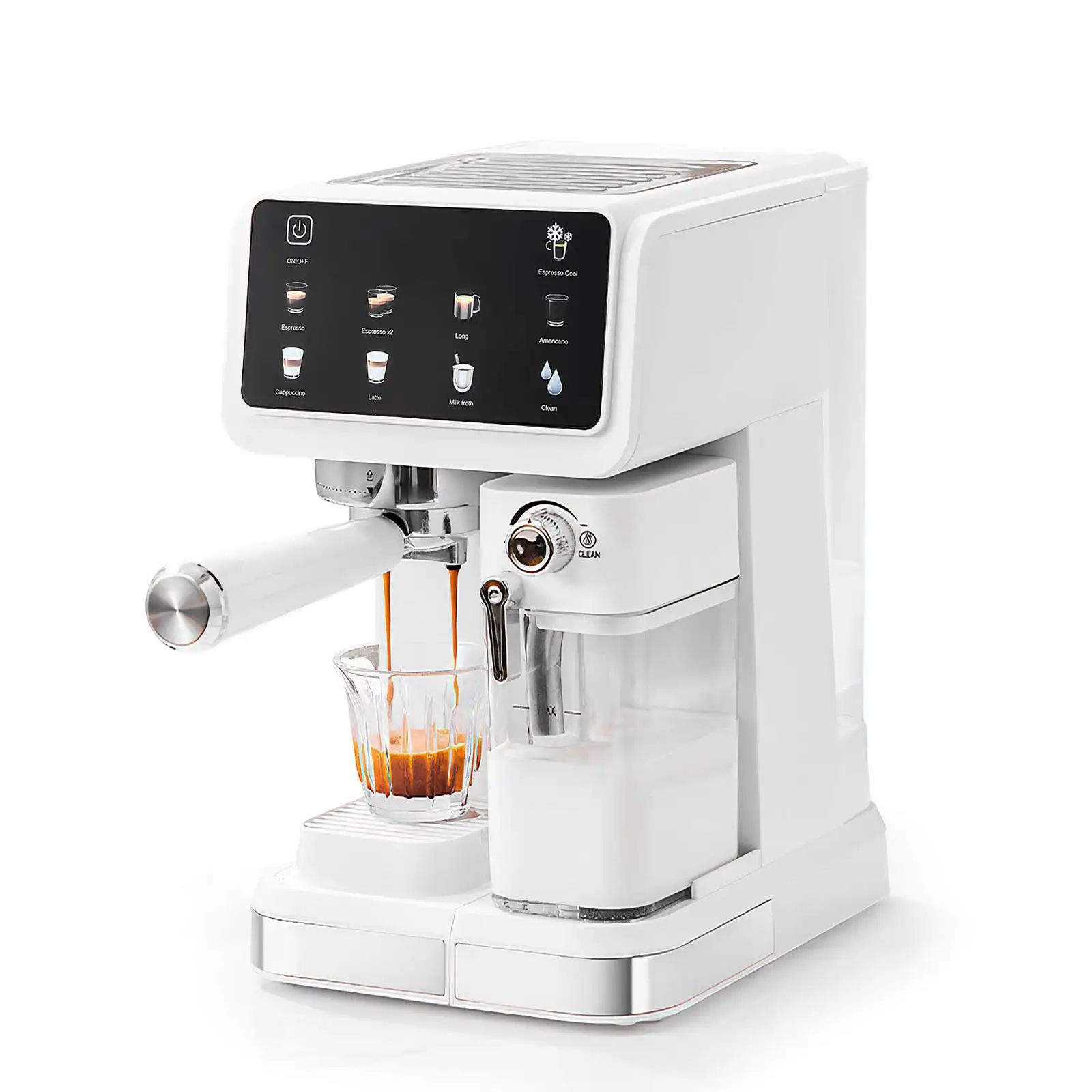 White 20Bar Espresso coffee maker with Car Milk Foam Color Display Latte Cappuccino Hot Water