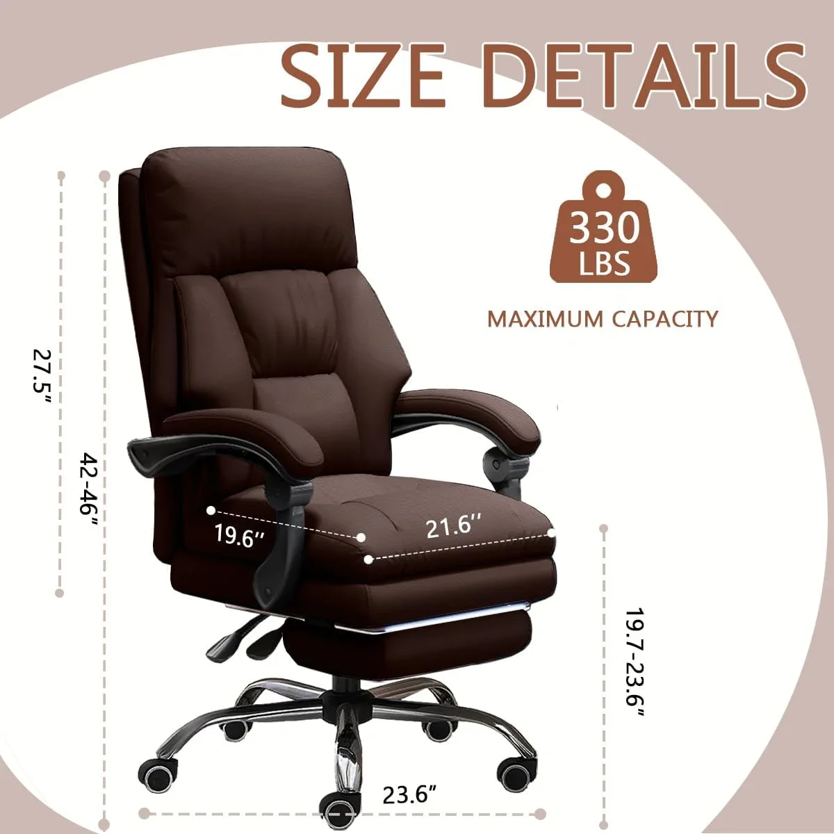 High-Back Ergonomic Office Chair, Swivel with Retractable Footrest, Multi-Position Adjustable Boss Chair