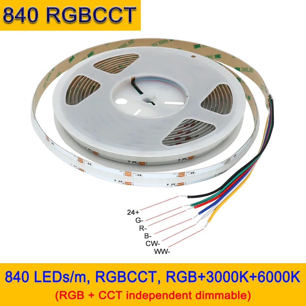 5M 10M RGBCCT COB LED Strip Light DC24V RGBCCT Flexible LED Ribbon Lights High Density RGBCCT LED Strip for Room Decor Lighting