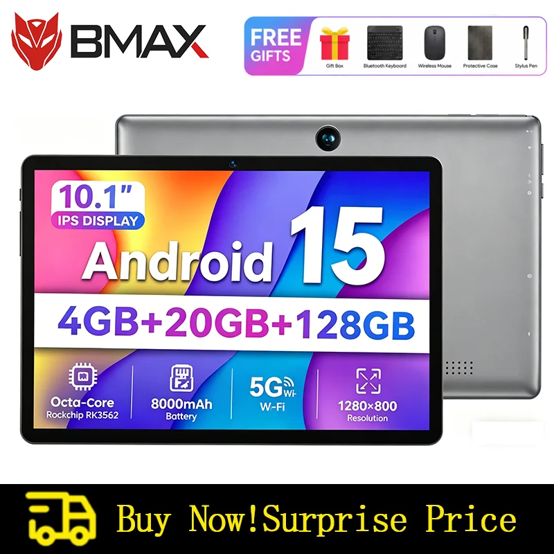 BMAX I9 Plus 10.1-inch tablet (4+20 GB RAM, 128GB ROM), Rockchip RK3562, Android 15, Wi‑Fi 6, Bluetooth 5.4, 6000 mAh, USB Type-C