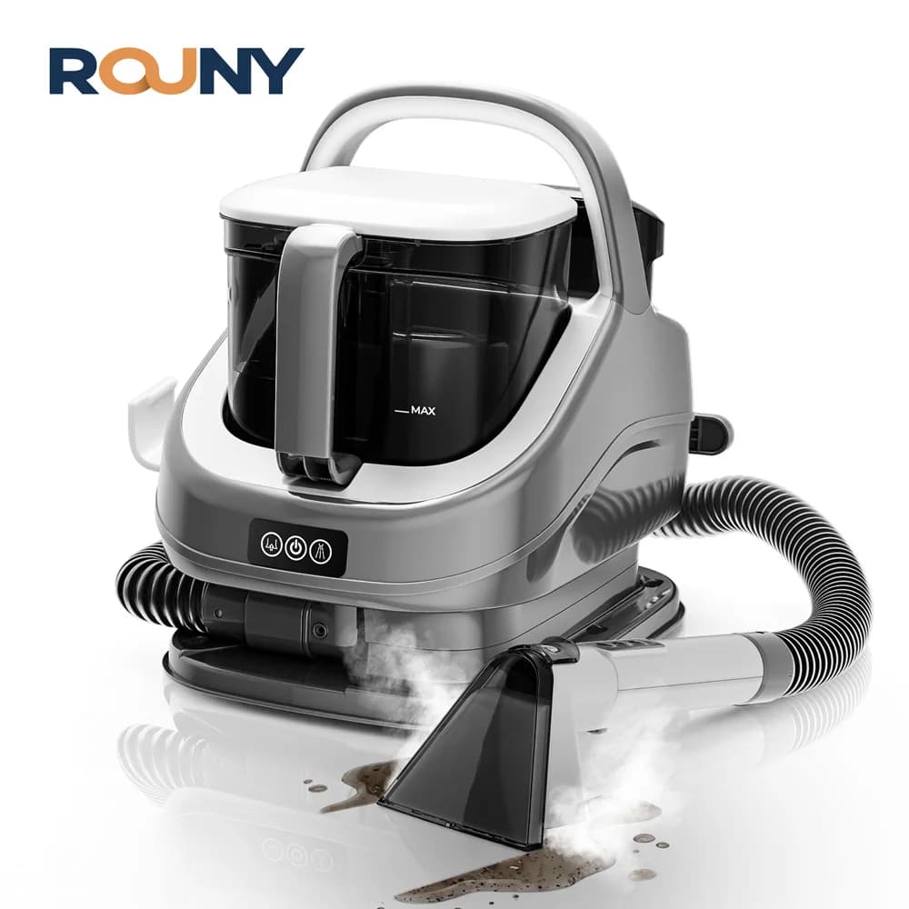 ROUNY 1300W 3-In-1 Steam Fabric Cleaner, Portable Upholstery Steam Cleaning Machine with 13kPa Strong Suction, 100°C High Temperature Sanitizing, Hot & Cold Water Washing, Design For Sofa, Carpet, Car