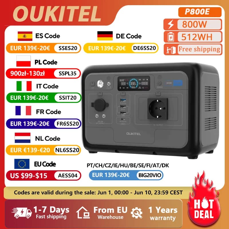 OUKITEL P800E Portable Power Station 800W Solar Generator 512Wh Lifepo4 Battery Home Backup Outdoor Camping Mobile power