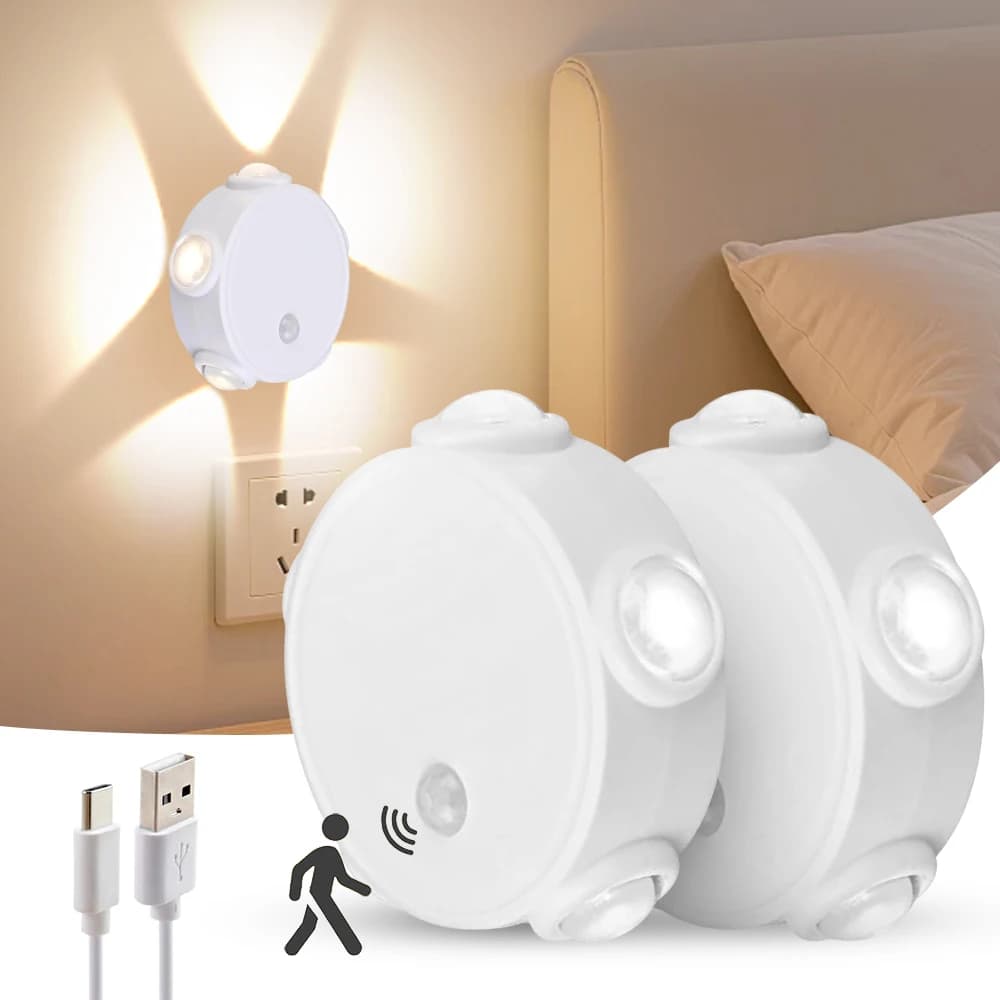 2PCS 5-Headed Cat Eye Wall Lamp Magnetic Rechargeable Motion Sensor Night Light RGB Bedroom Stair Bedside Closet Ambient Lamp