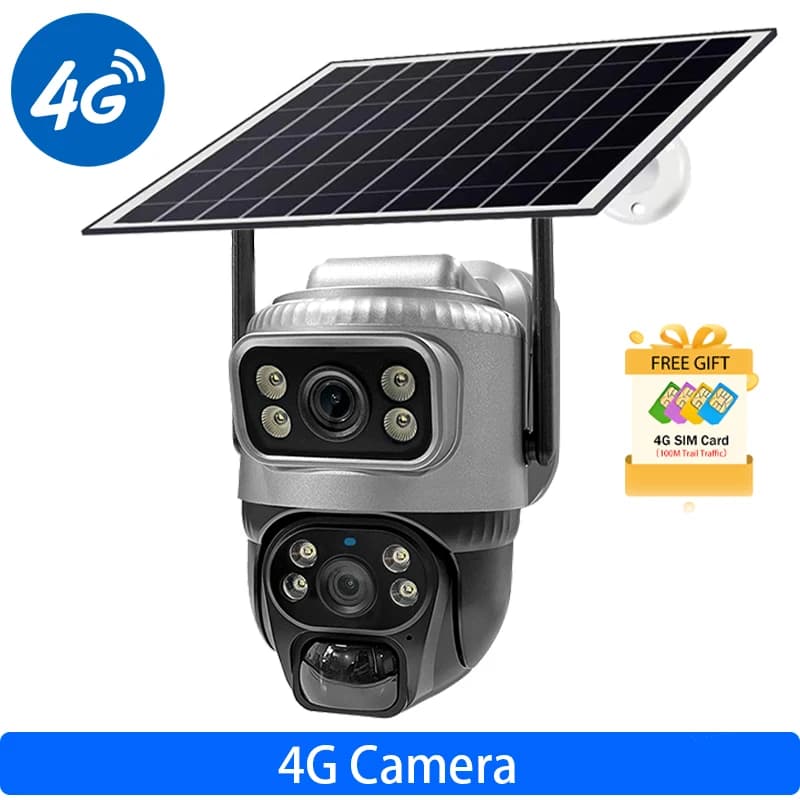 V380 Pro 4G Solar Camera Dual Lens Outdoor Security Protection Cameras Night Vision 4K 8MP Solar Charging Video Monitor Built-in 8000mAh Battery Surveillance