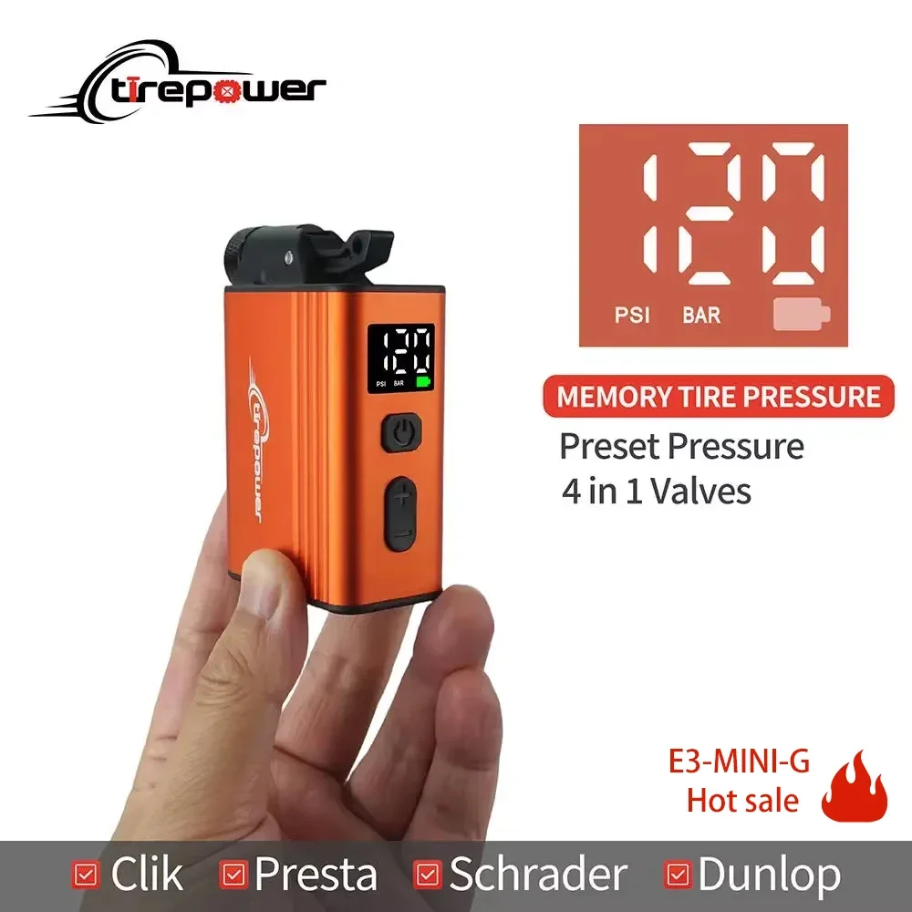 120 PSI Portable Electric Inflator Pump Custom Tire Pressure Display Tire Inflator MTB Road Bike with Schrader Presta Clik Valve